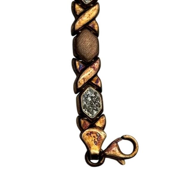 Brilliance Hugs Kisses XO Gold over 925 Sterling Silver Bracelet 8" Fine Jewelry - Picture 2 of 16